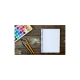 picture of notepad, paint and paint brushes